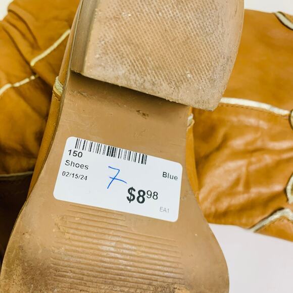 VERY‎ VOLATILE Cowboy Boots Slouchy Gold Detail Mid Calf Retro Rodeo Rawhide NFR - Picture 10 of 10